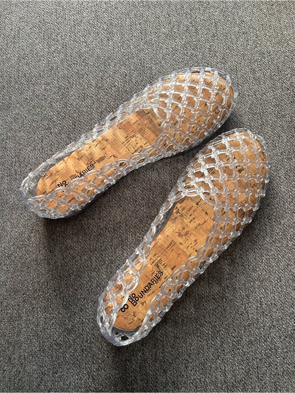 No Boundaries :: Clear Woven Jelly Flats with Cork-Look Insole